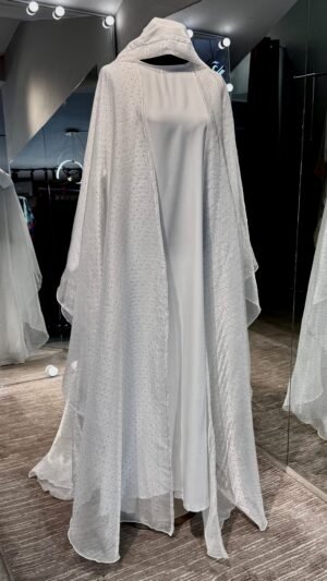 White Nida Abaya with crystal organza attached Robe