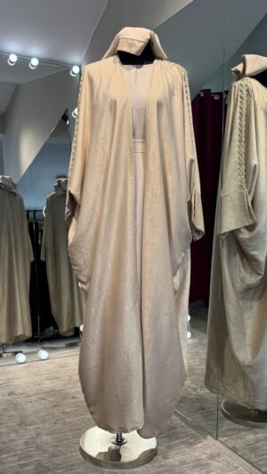 Beige Shimmery 4Pcs set Abaya Set with Beadwork