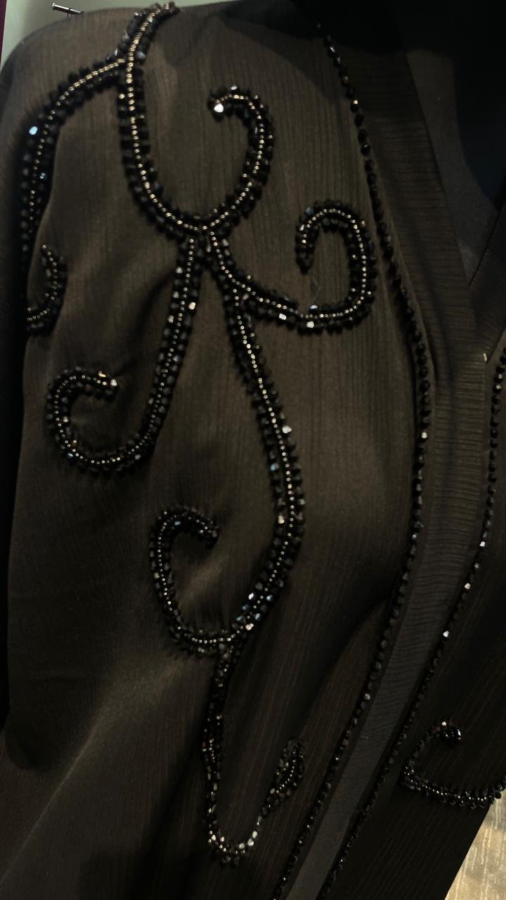 Black Zoom Abaya embellished with Beads on the chest. - Image 3