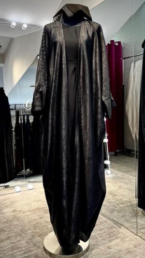 Black Shimmery 4Pcs set Abaya Set with Beadwork