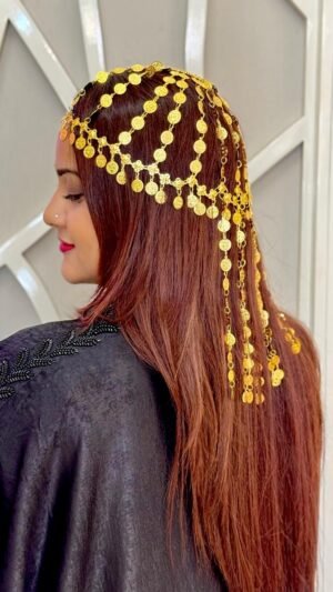 Khaleeji headpiece line fall with Golden chain and coin ornaments
