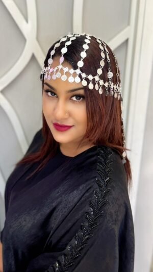 Khaleeji headpiece line fall with Silver chain and coin ornaments