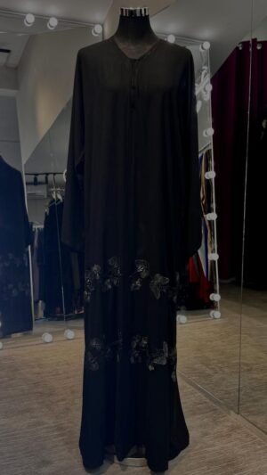 Black Crepe Robe with silver embroidery