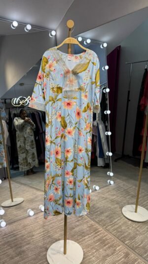 Kids Authentic Dubai style, Viscose Staple Jalabiya Now in Mauritius Baby blue base with floral print