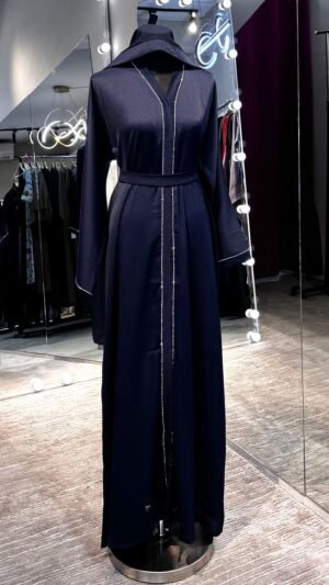 Dark Blue Zoom Abaya With silver stone lining design