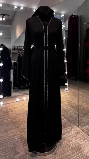 Black Zoom Abaya With silver stone lining design
