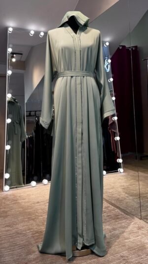 Mint Green Zoom Abaya With silver stone lining design