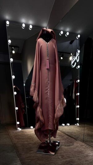 Kids Baby Pink Farasha Abaya with Pleated organza Sleeves