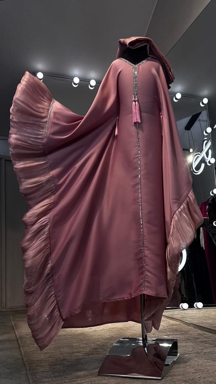 Kids Baby Pink Farasha Abaya with Pleated organza Sleeves - Image 2