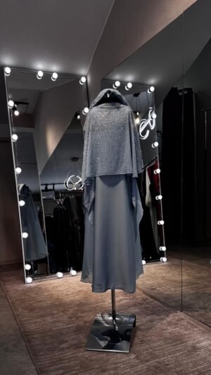 Kids Mint Green crystal organza Cape Abaya with Stones