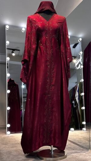 Maroon Luxurious Silky Velvet Farasha Abaya.