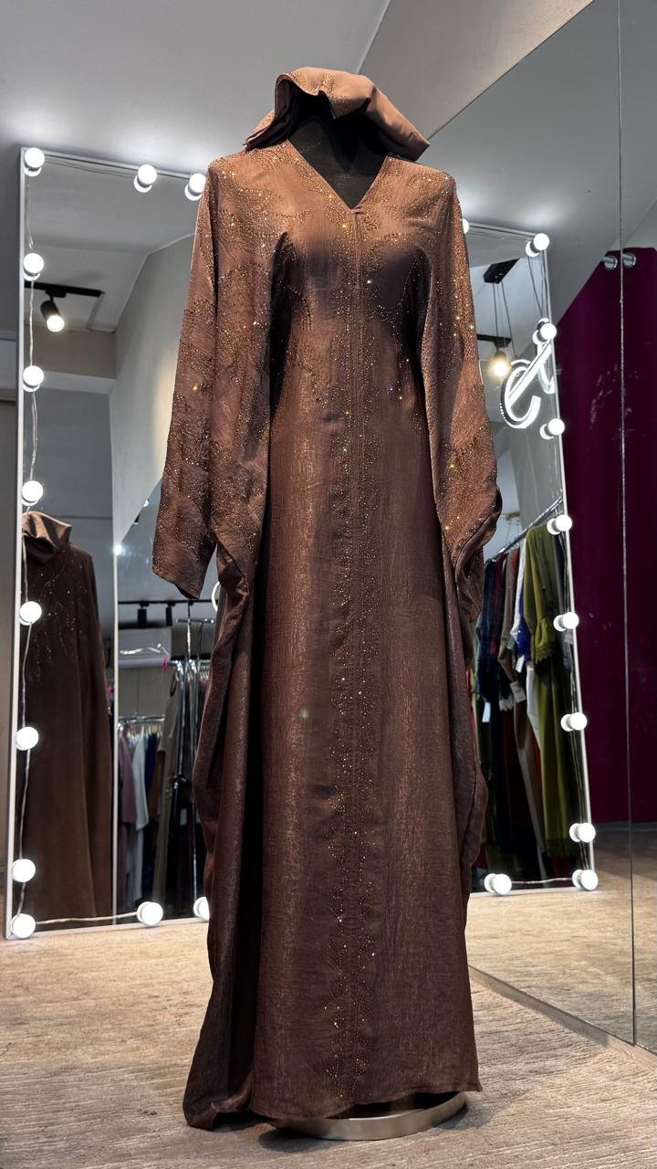 Cacao Brown Luxurious Silky Velvet Farasha Abaya.
