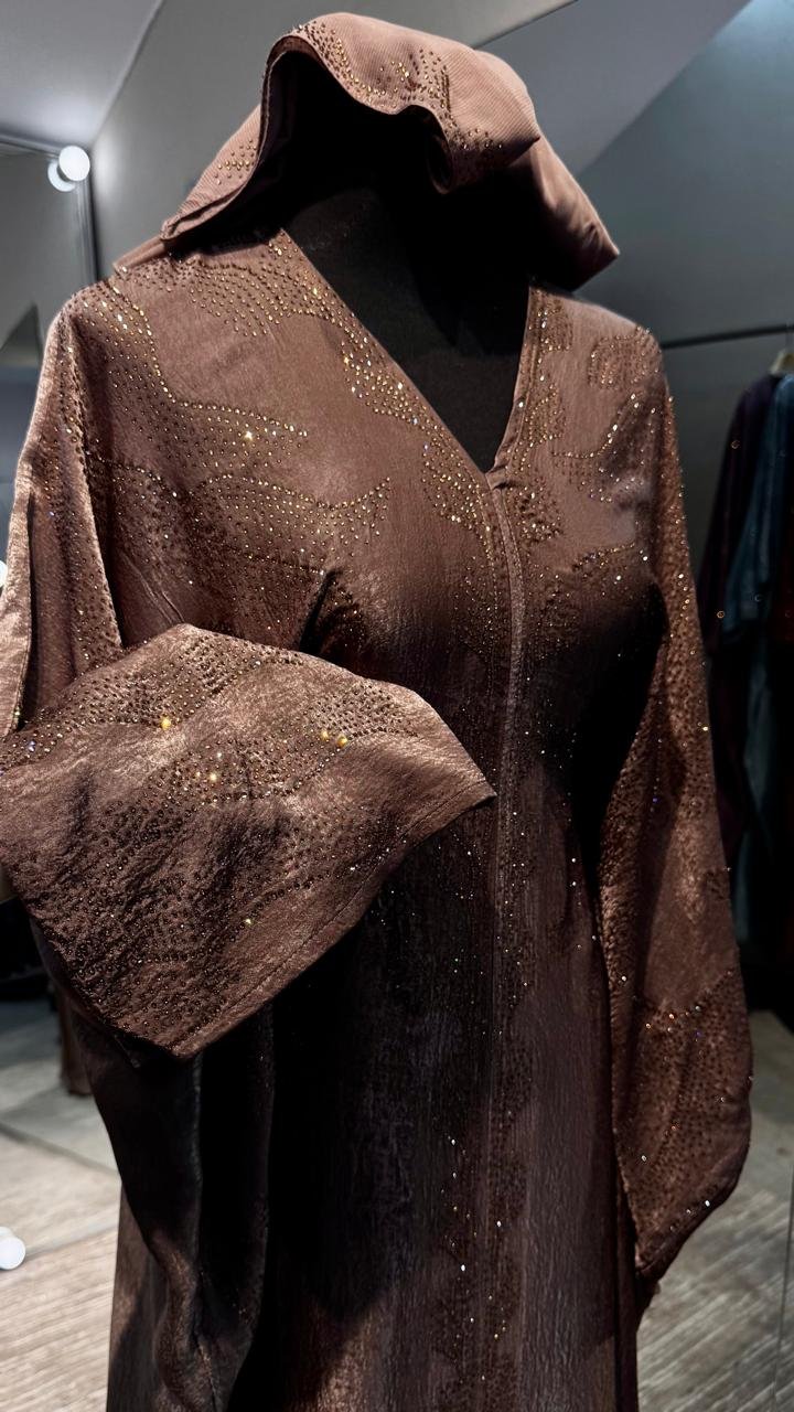 Cacao Brown Luxurious Silky Velvet Farasha Abaya. - Image 3
