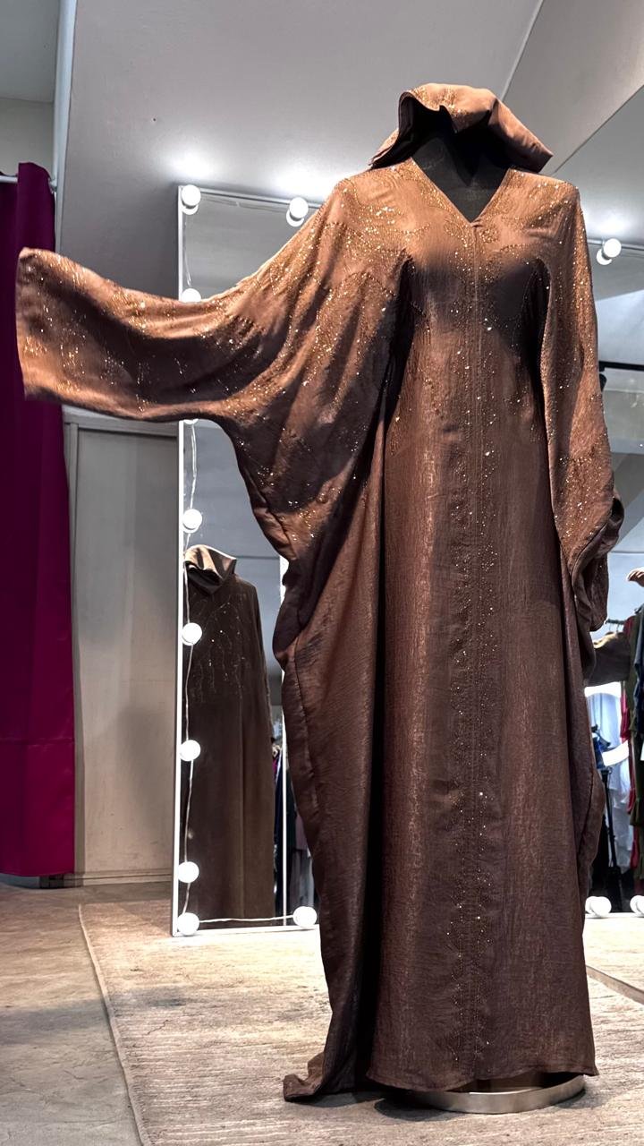 Cacao Brown Luxurious Silky Velvet Farasha Abaya. - Image 2