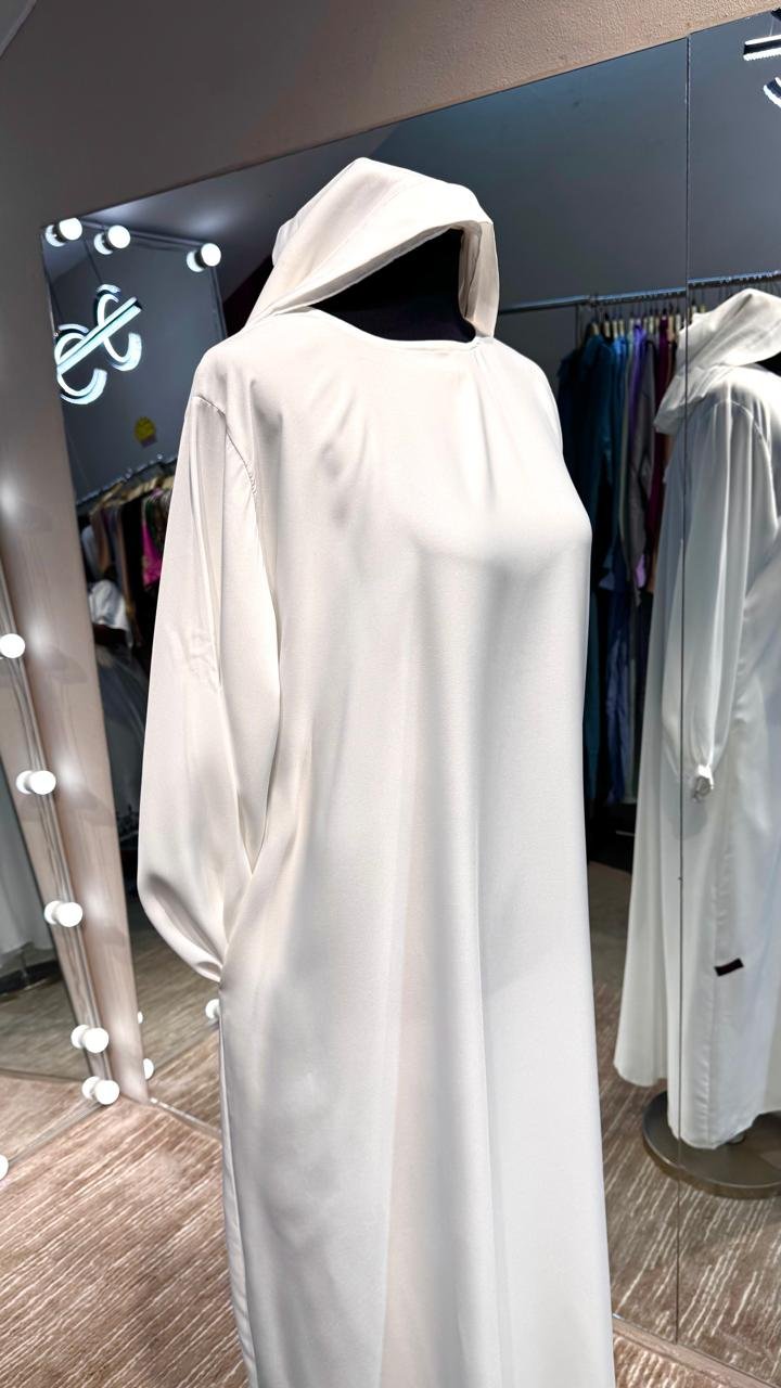 White Two side pockets Casual Abaya Dress/Inner - Image 3