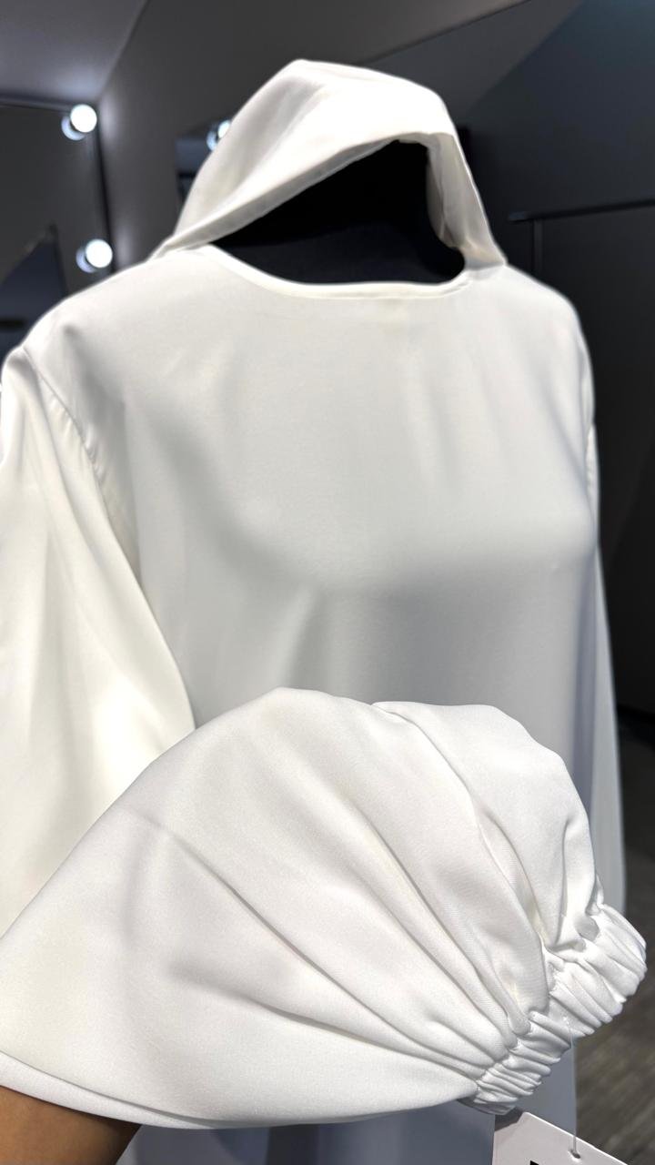 White Two side pockets Casual Abaya Dress/Inner - Image 2