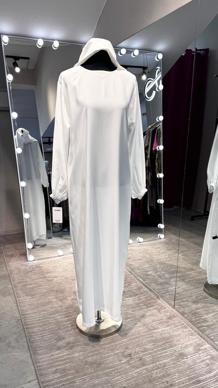 White Two side pockets Casual Abaya Dress/Inner