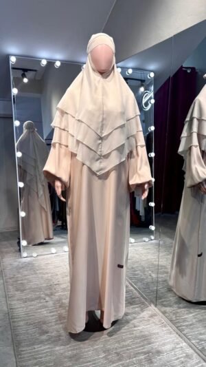 Beige Nida and Chiffon 3 Layers Khimar set