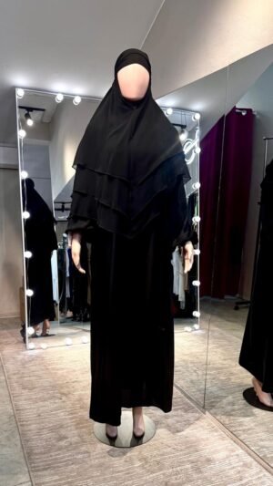 Black Nida and Chiffon 3 Layers Khimar set