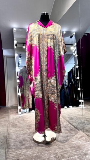 Fuchsia satin oriental printing Kaftan