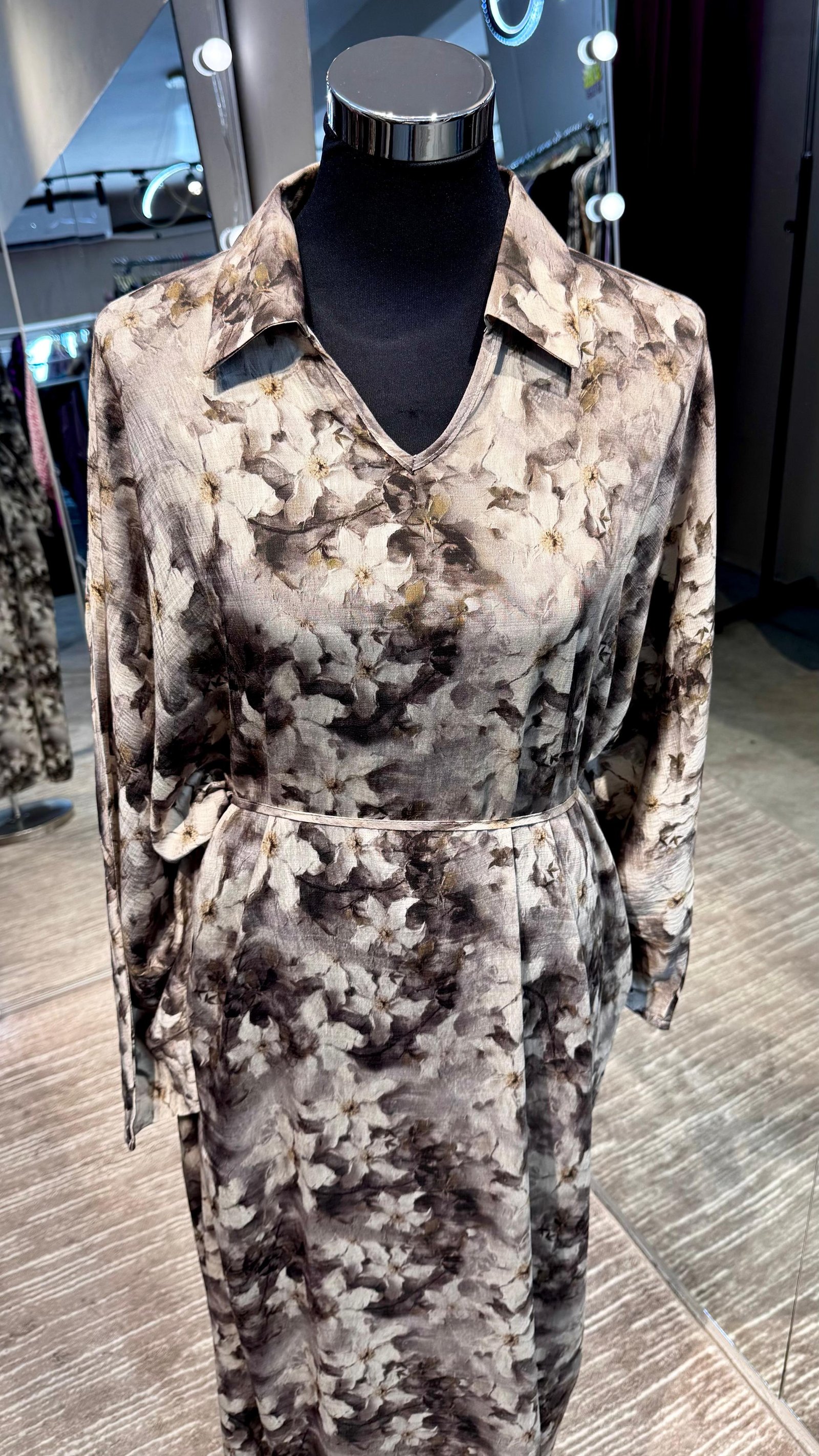 Brown Floral cotton V neck dress - Image 3