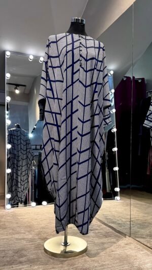 Navy Blue Farasha Kaftan with dots printing