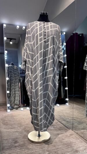 White Farasha Kaftan with dots printing