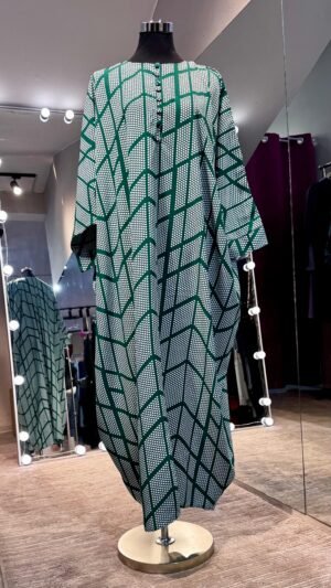 Green Farasha Kaftan with dots printing