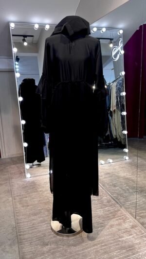 Black Nida and Pleated Chiffon combination Abaya Dress
