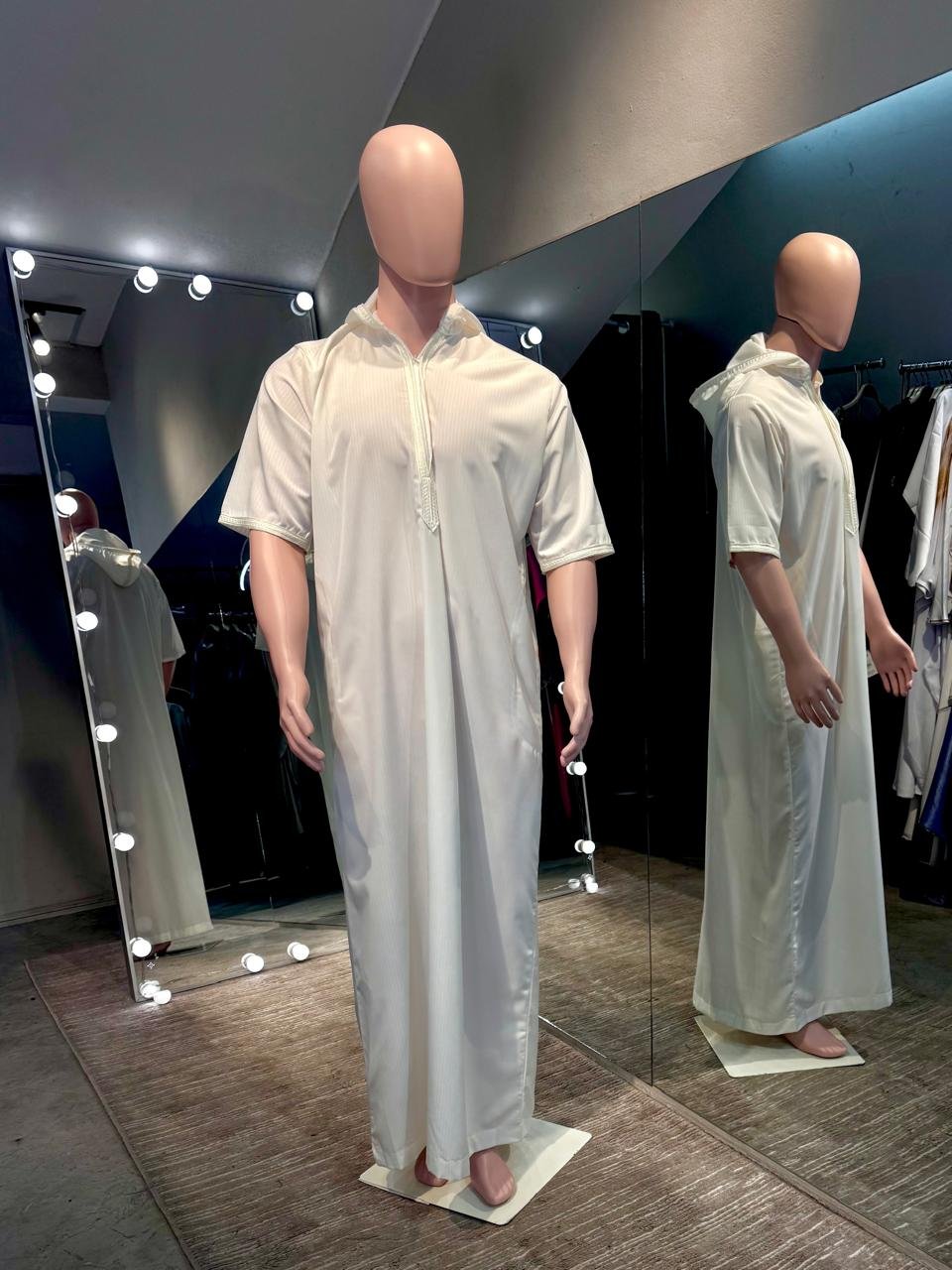 Men White Short Sleeve kandura with cap. - Image 2